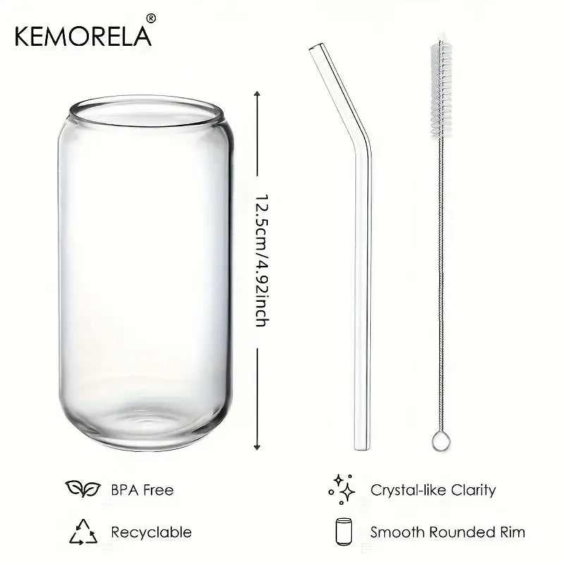 Can shaped glass drinking glasses set with straws – kitchen drinkware