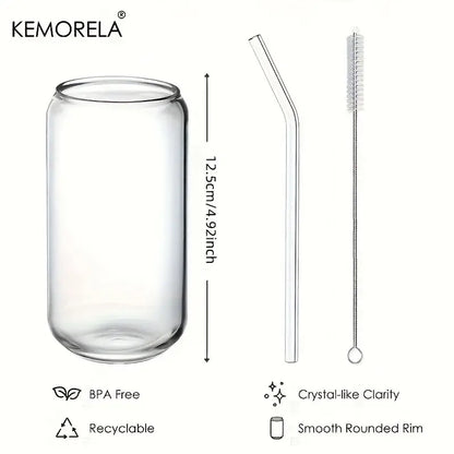 Can shaped glass drinking glasses set with straws – kitchen drinkware