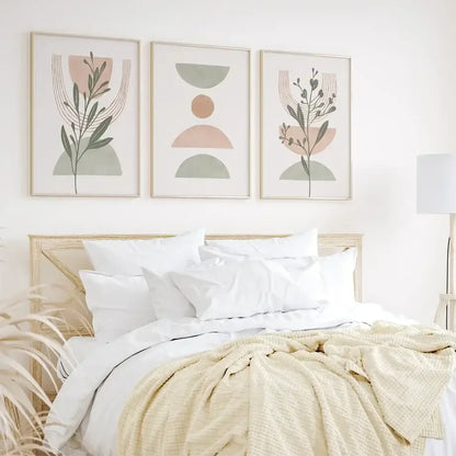 Minimalist muted earth tone abstract botanical canvas wall art bedroom