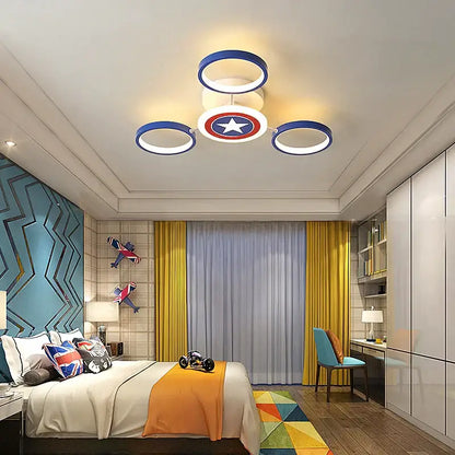 Captain america shield blue & white led ceiling light bedroom decor
