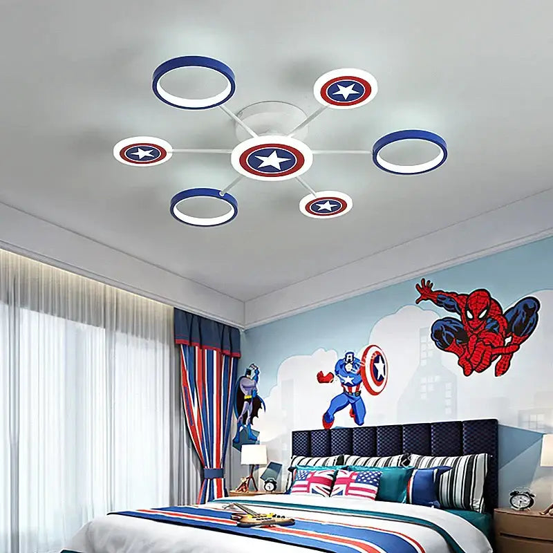 Captain america shield blue & white led ceiling light bedroom decor