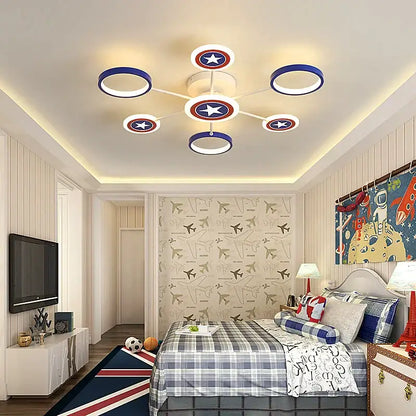 Captain america shield blue & white led ceiling light bedroom decor