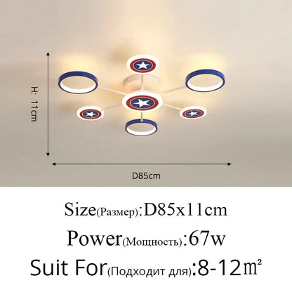 Captain america shield blue & white led ceiling light bedroom decor