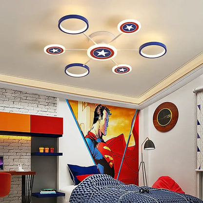 Captain america shield blue & white led ceiling light bedroom decor