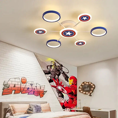 Captain america shield blue & white led ceiling light bedroom decor