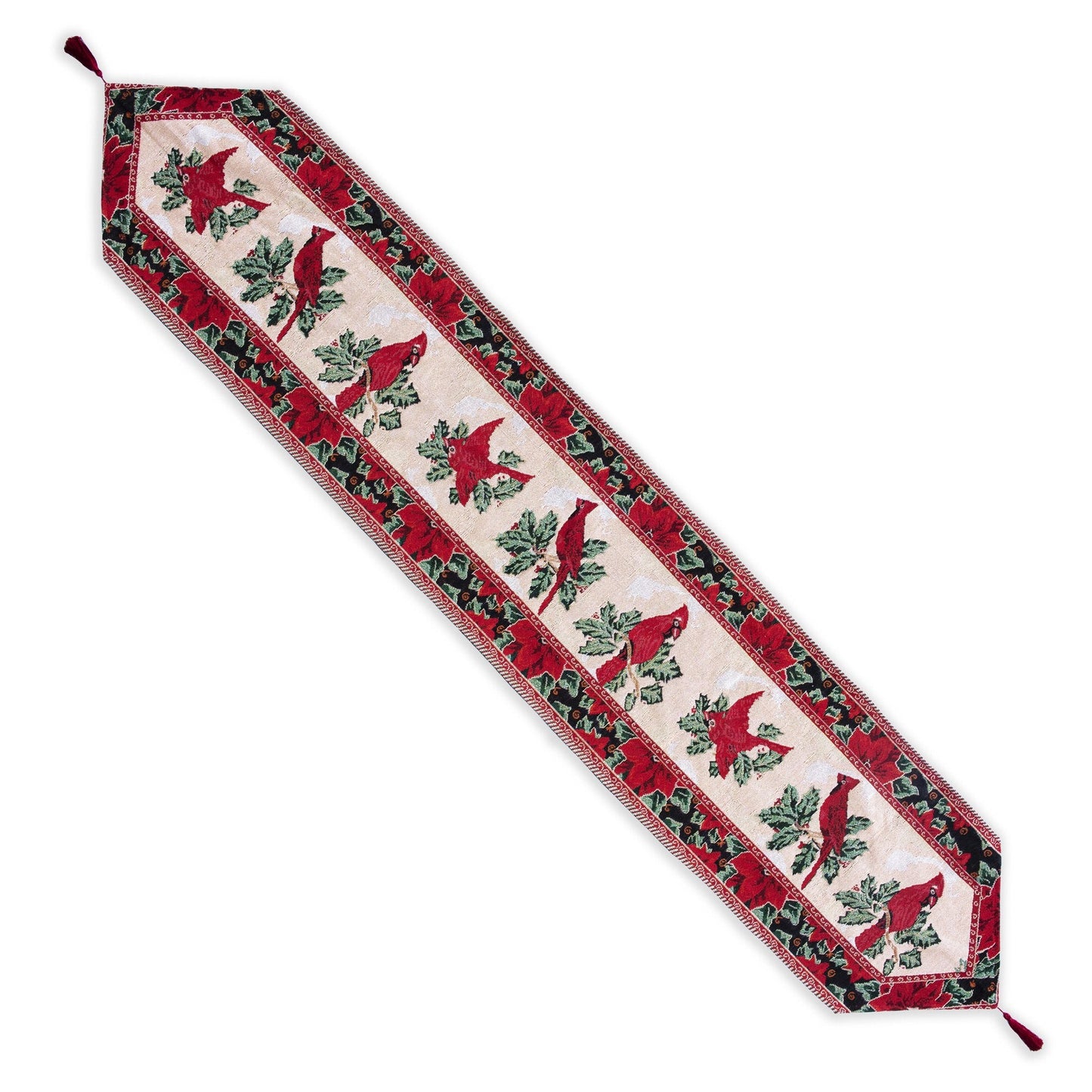 Cardinal, Mistletoe Poinsettia Christmas Tablecloth Holiday Runner 77 Inches