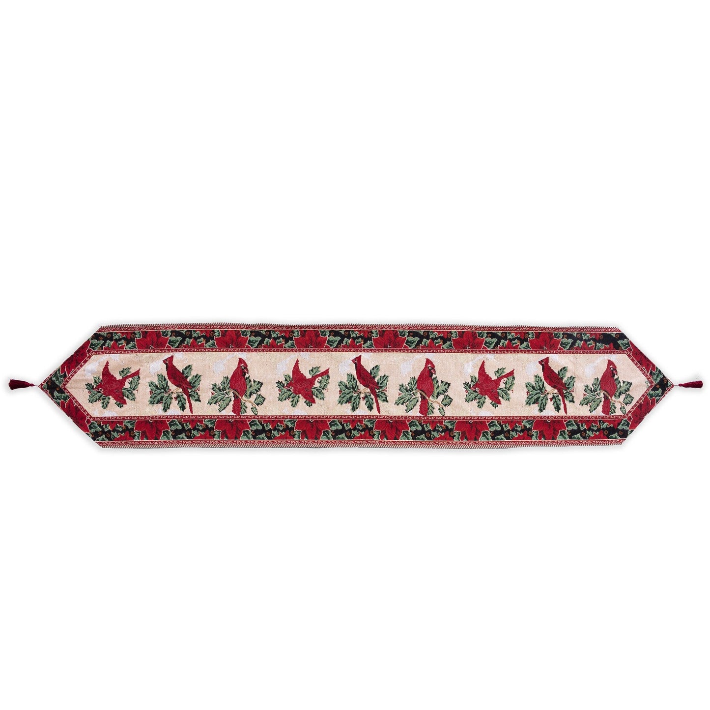 Cardinal, Mistletoe Poinsettia Christmas Tablecloth Holiday Runner 77 Inches