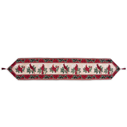 Cardinal, Mistletoe Poinsettia Christmas Tablecloth Holiday Runner 77 Inches