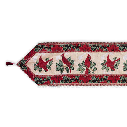 Cardinal, Mistletoe Poinsettia Christmas Tablecloth Holiday Runner 77 Inches