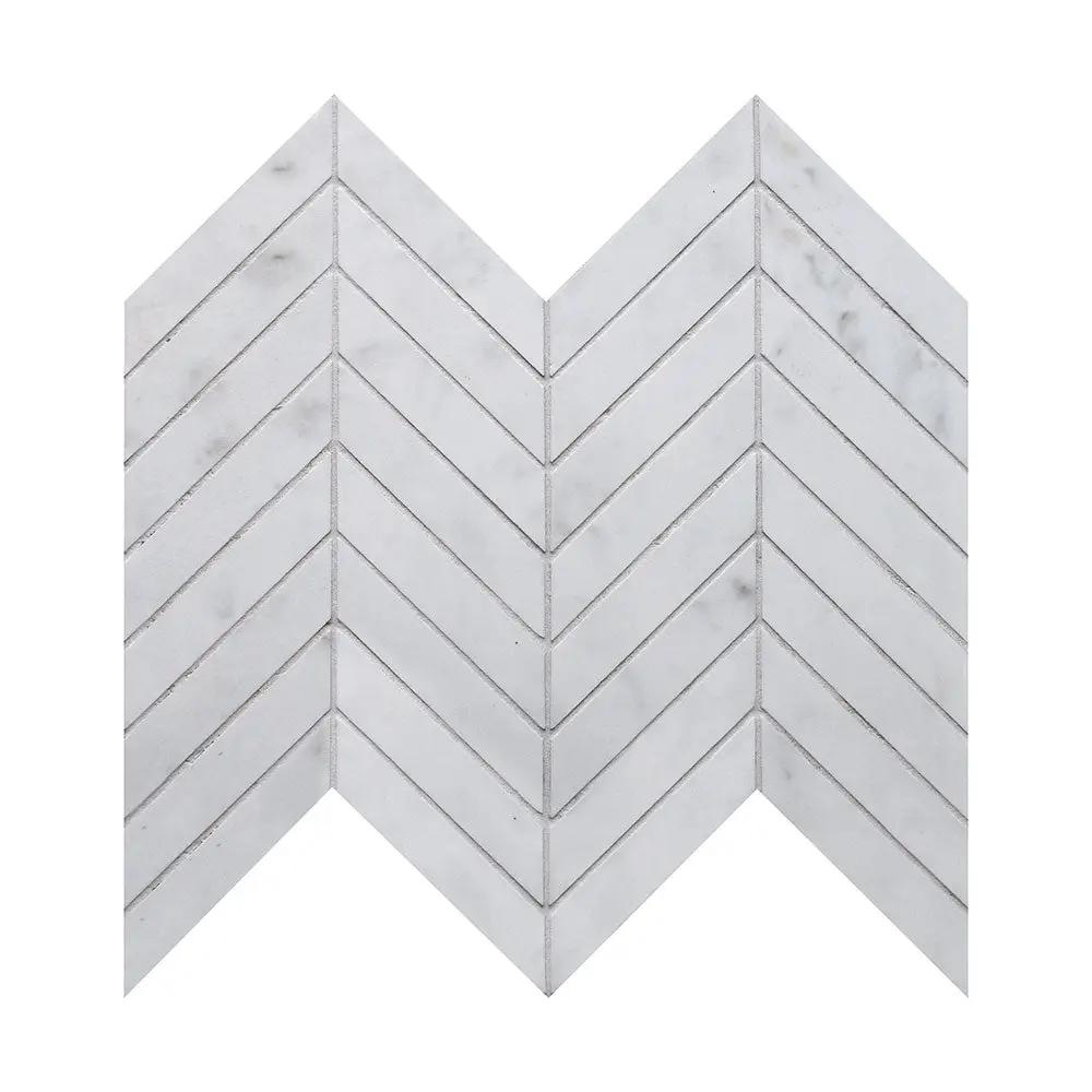 Carrara Blanco Polished Chevron Marble Look Porcelain Mosaics 10x11