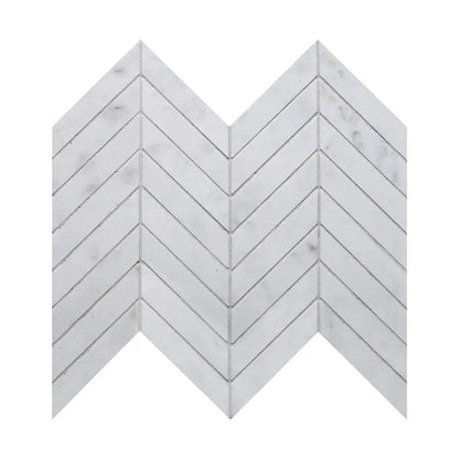 Carrara Blanco Polished Chevron Marble Look Porcelain Mosaics 10x11