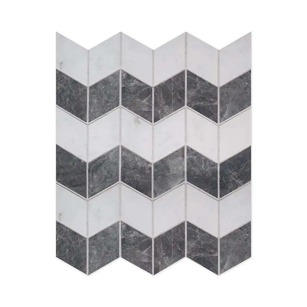 Carrara Blanco Polished Zig-zag Marble Look Porcelain Mosaics 12x13