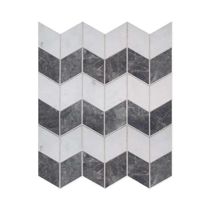 Carrara Blanco Polished Zig-zag Marble Look Porcelain Mosaics 12x13