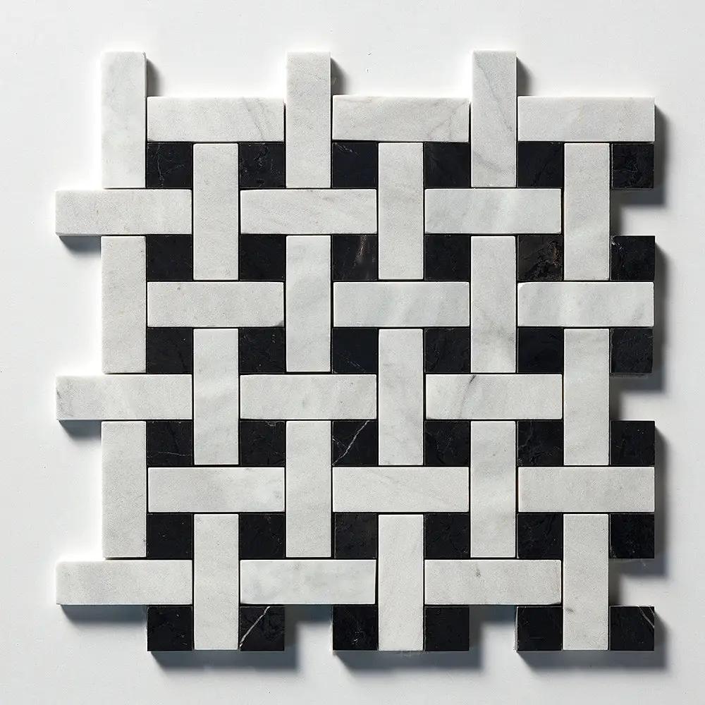 Carrara Blend Honed Basket Weave 1x3 Marble Mosaics 12x12