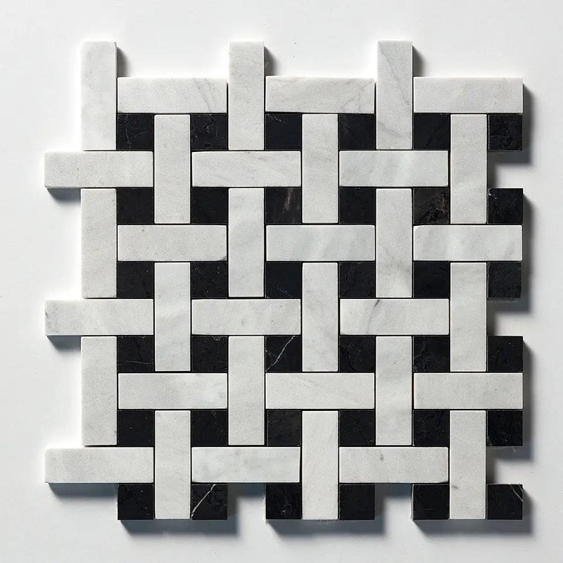 Carrara Blend Honed Basket Weave 1x3 Marble Mosaics 12x12