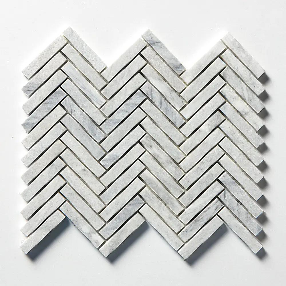 Carrara Blend Honed Herringbone 5/8x3 Marble Mosaics 10 7/16x12 13/16