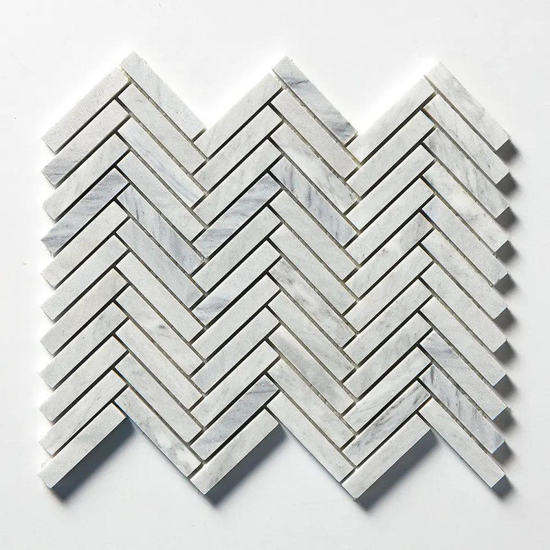 Carrara Blend Honed Herringbone 5/8x3 Marble Mosaics 10 7/16x12 13/16