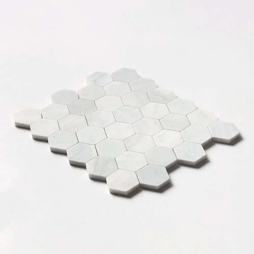 Carrara Blend Honed Hexagon 2 Marble Mosaics 10 3/8x12