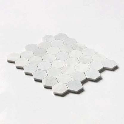 Carrara Blend Honed Hexagon 2 Marble Mosaics 10 3/8x12