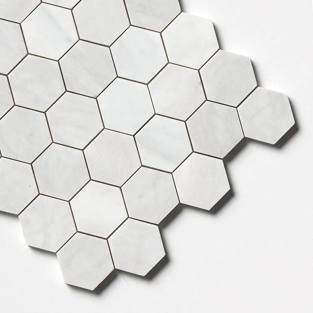 Carrara Blend Honed Hexagon 2 Marble Mosaics 10 3/8x12
