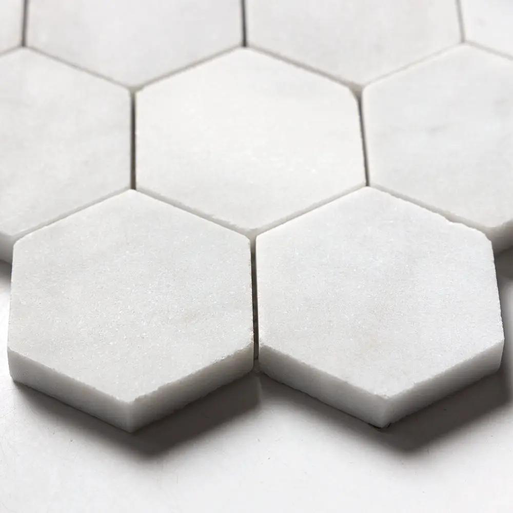 Carrara Blend Honed Hexagon 2 Marble Mosaics 10 3/8x12