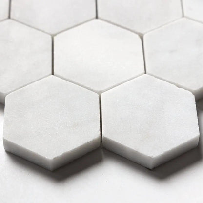 Carrara Blend Honed Hexagon 2 Marble Mosaics 10 3/8x12
