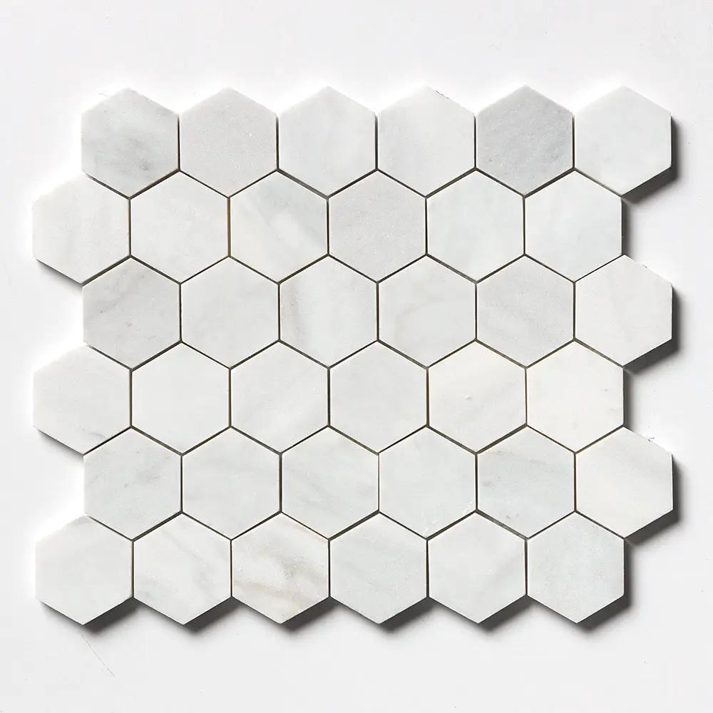 Carrara Blend Honed Hexagon 2 Marble Mosaics 10 3/8x12
