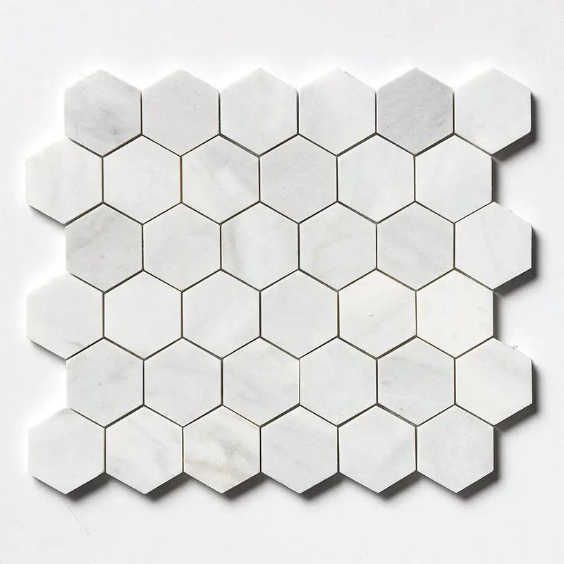 Carrara Blend Honed Hexagon 2 Marble Mosaics 10 3/8x12