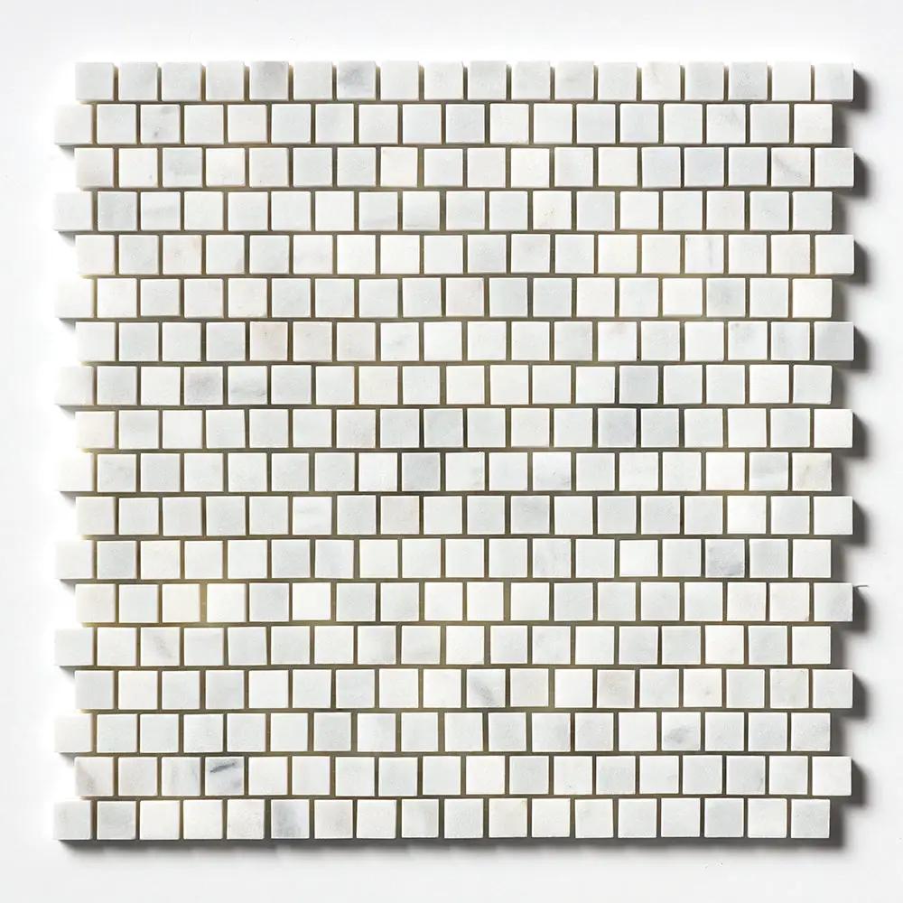 Carrara Blend Honed Staggered Joint 5/8x5/8 Marble Mosaics 12x12