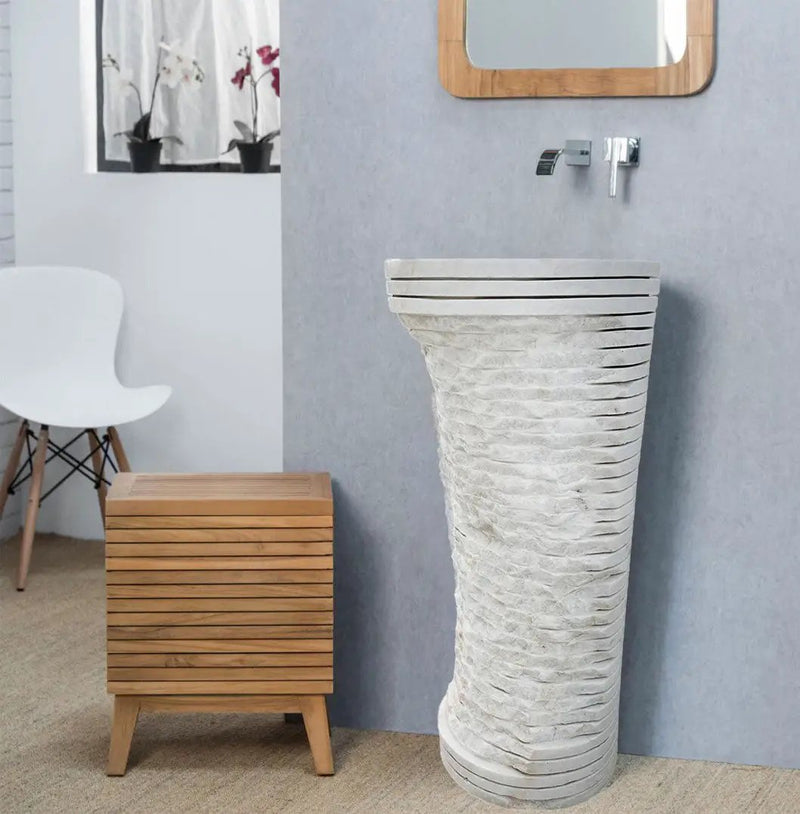 GMStone White Marble Pedestal Sink Round 16x16 Inch