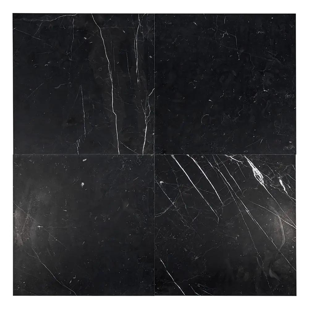 Black, Carrara T Honed Checkerboard Pattern Marble Tiles 12x12
