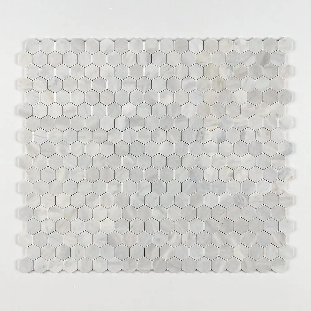 Carrara T Honed Hexagon Marble Mosaics 10 3/8x12