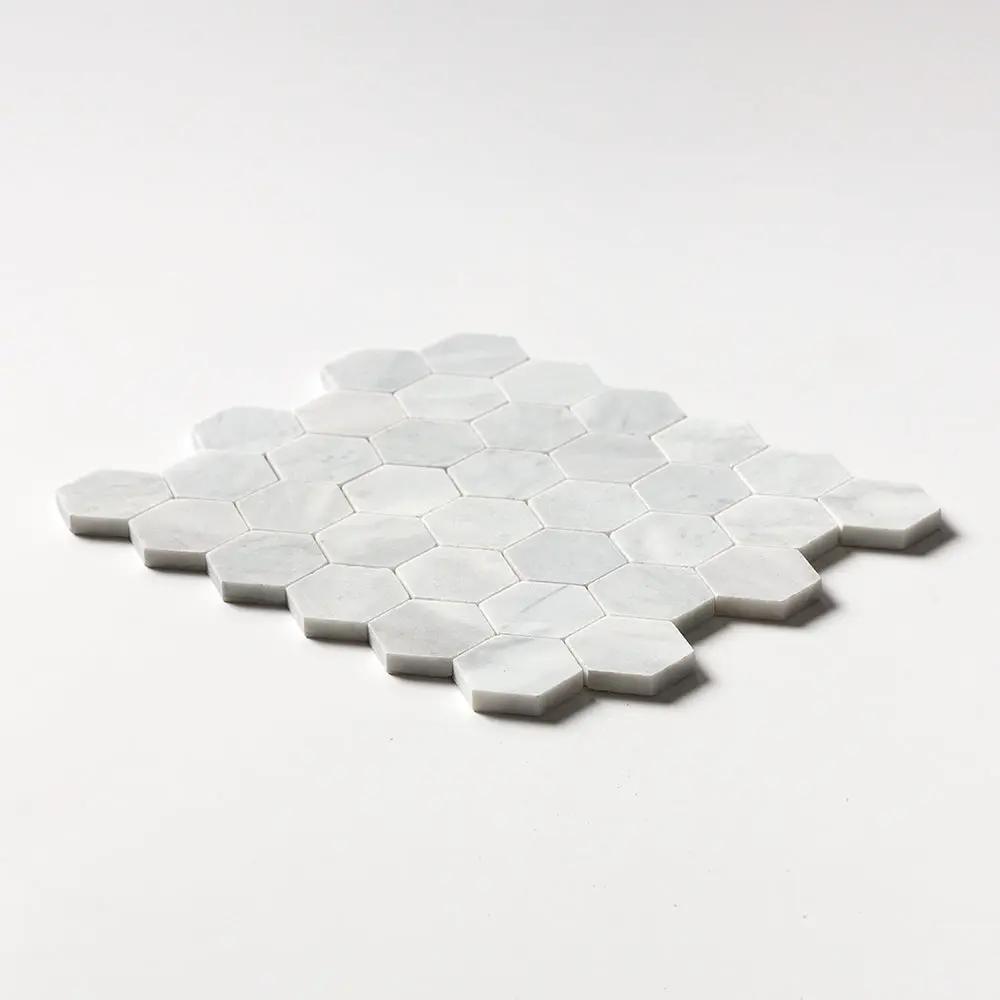 Carrara T Honed Hexagon Marble Mosaics 10 3/8x12