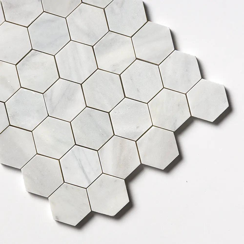 Carrara T Honed Hexagon Marble Mosaics 10 3/8x12