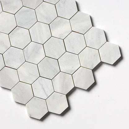 Carrara T Honed Hexagon Marble Mosaics 10 3/8x12