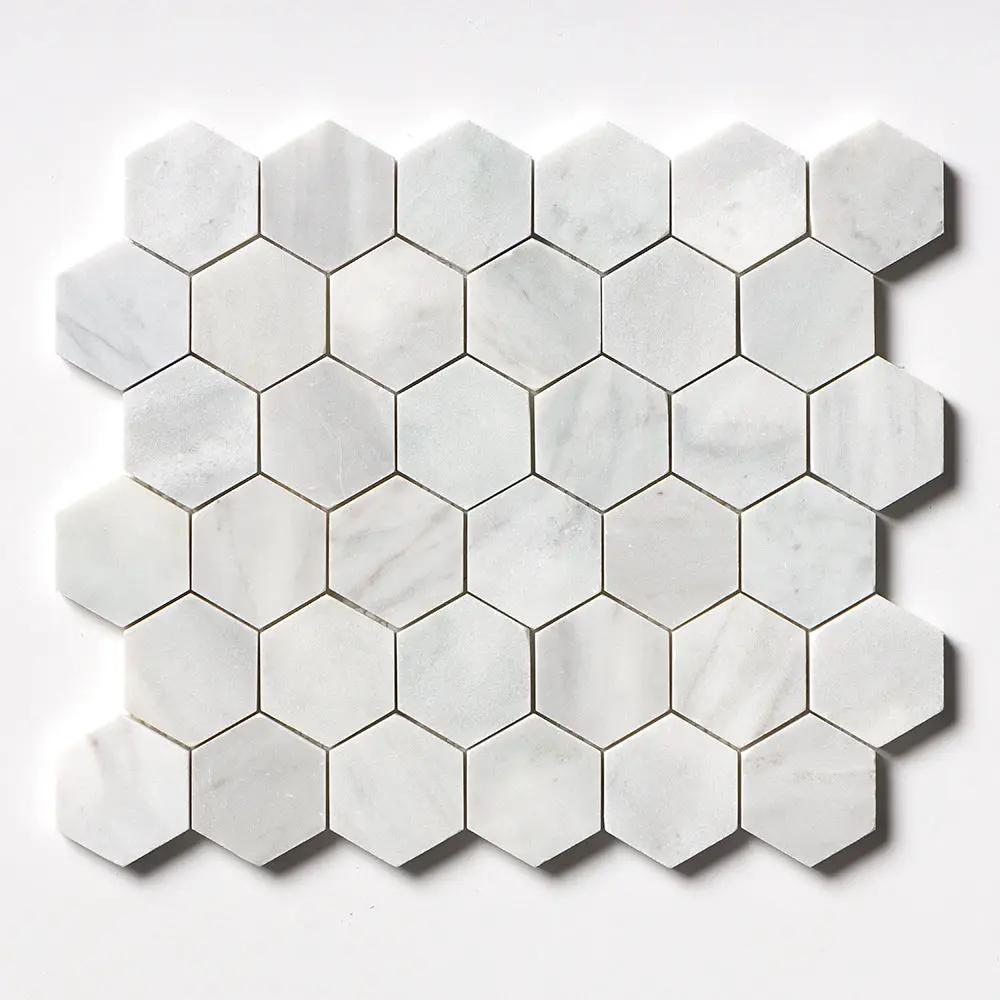 Carrara T Honed Hexagon Marble Mosaics 10 3/8x12