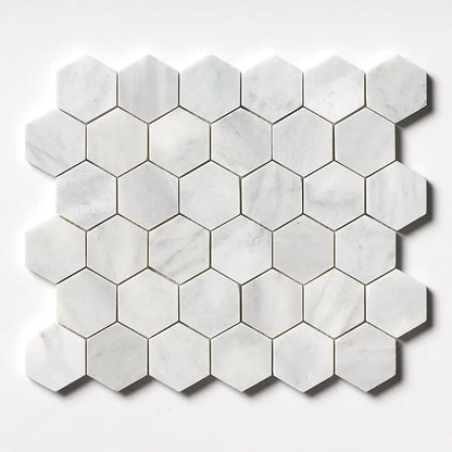 Carrara T Honed Hexagon Marble Mosaics 10 3/8x12