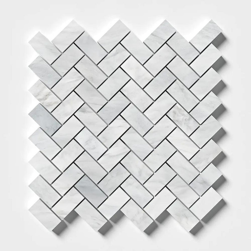 Carrara T Honed Herringbone Marble Mosaics 12 1/8x13 3/8