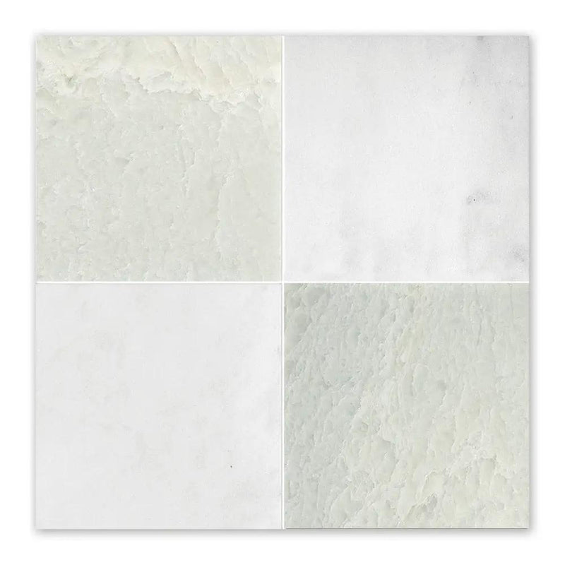 Carrara T, Ming Green Polished Checkerboard Marble Tiles 12x24