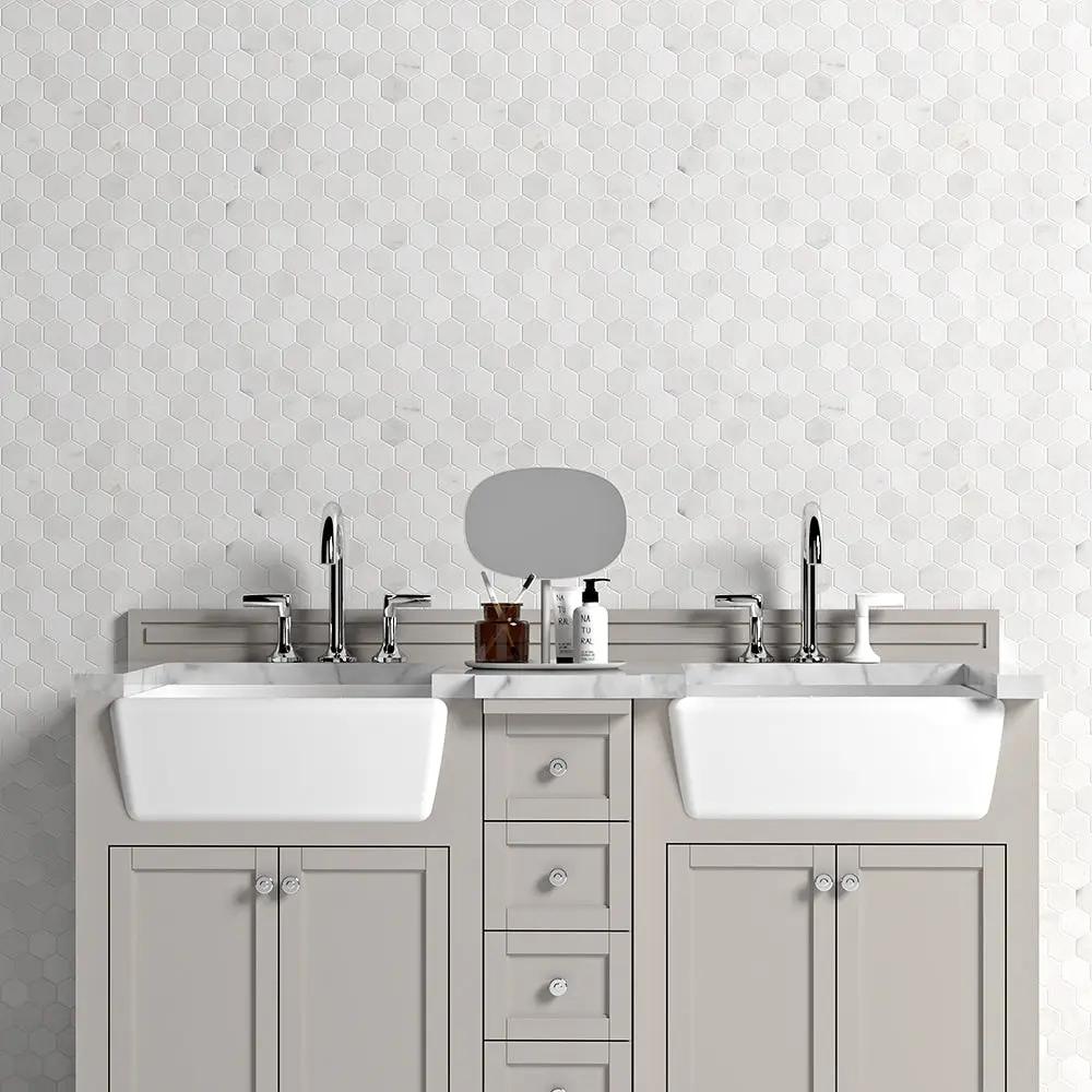 Carrara T Polished Hexagon Marble Mosaics 10 3/8x12