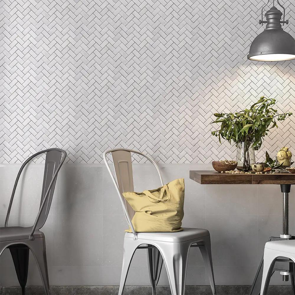 Carrara T Polished Herringbone Marble Mosaics 12 1/8x13 3/8