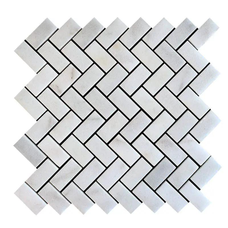 Carrara T Polished Herringbone Marble Mosaics 12 1/8x13 3/8