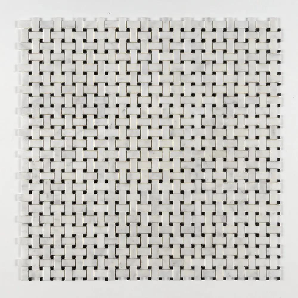 Carrara T Polished Basket Weave Marble Mosaics 12x12