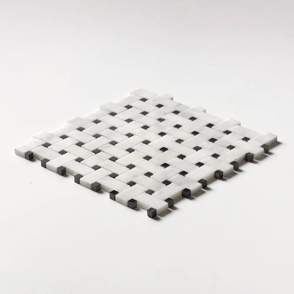 Carrara T Polished Basket Weave Marble Mosaics 12x12