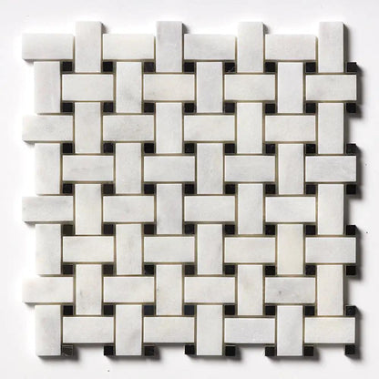 Carrara T Polished Basket Weave Marble Mosaics 12x12