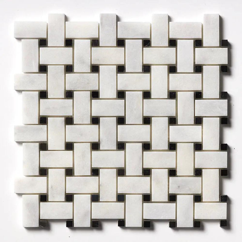 Carrara T Polished Basket Weave Marble Mosaics 12x12