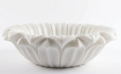 Flower Shaped Carrara White Marble Vessel Bathroom Sink, Polished 18 Inch