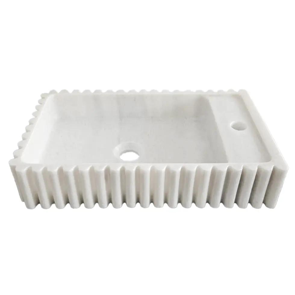 Carrara White Fluted Wall Mount Marble Vanity Sink
