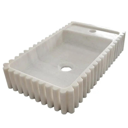 Carrara White Fluted Wall Mount Marble Vanity Sink