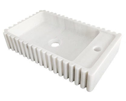 Carrara White Marble Wall-mount Bathroom Vanity Sink Fluted/Reeded (W)12" (L)20" (H)4"